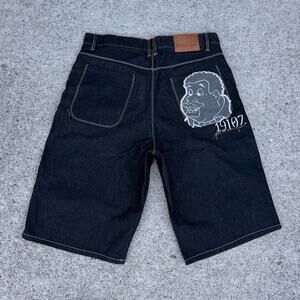 Vintage Y2K Fubu Platinum Fat Albert Black Baggy Denim Shorts Jorts Sz 38 Skate